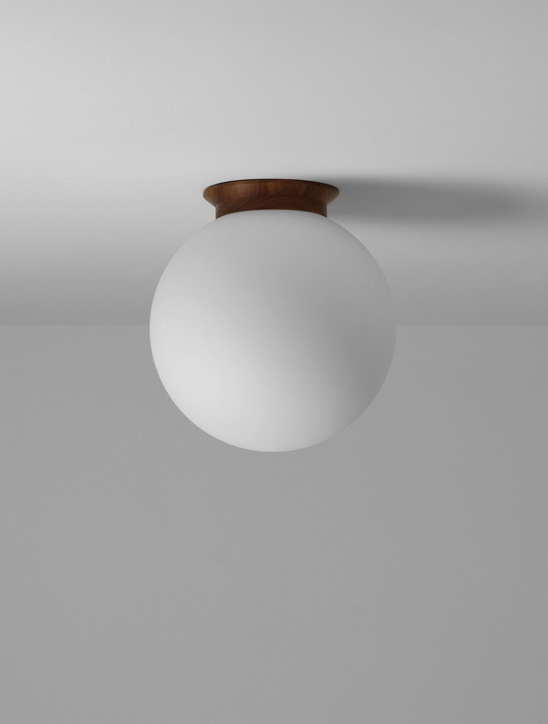 Flush Globe 12" shown in Black Walnut, Matte White Globe